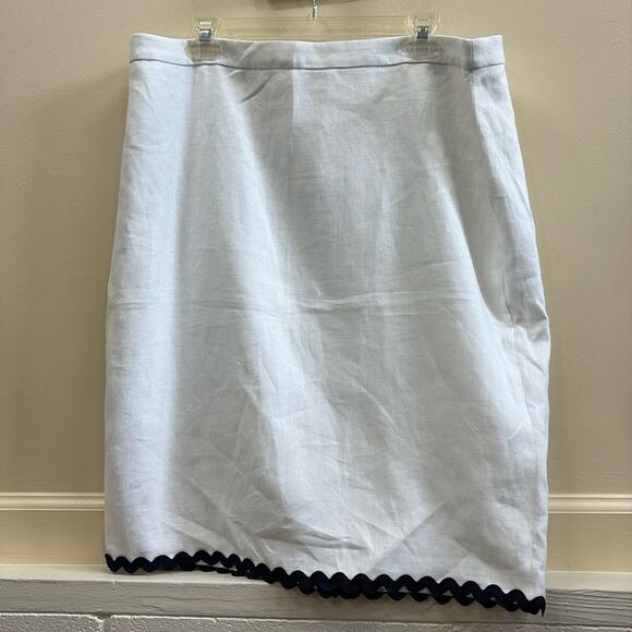 J. Crew NWT WOMENS  16 Classic linen White skirt with navy ric rac trim - Picture 1 of 7